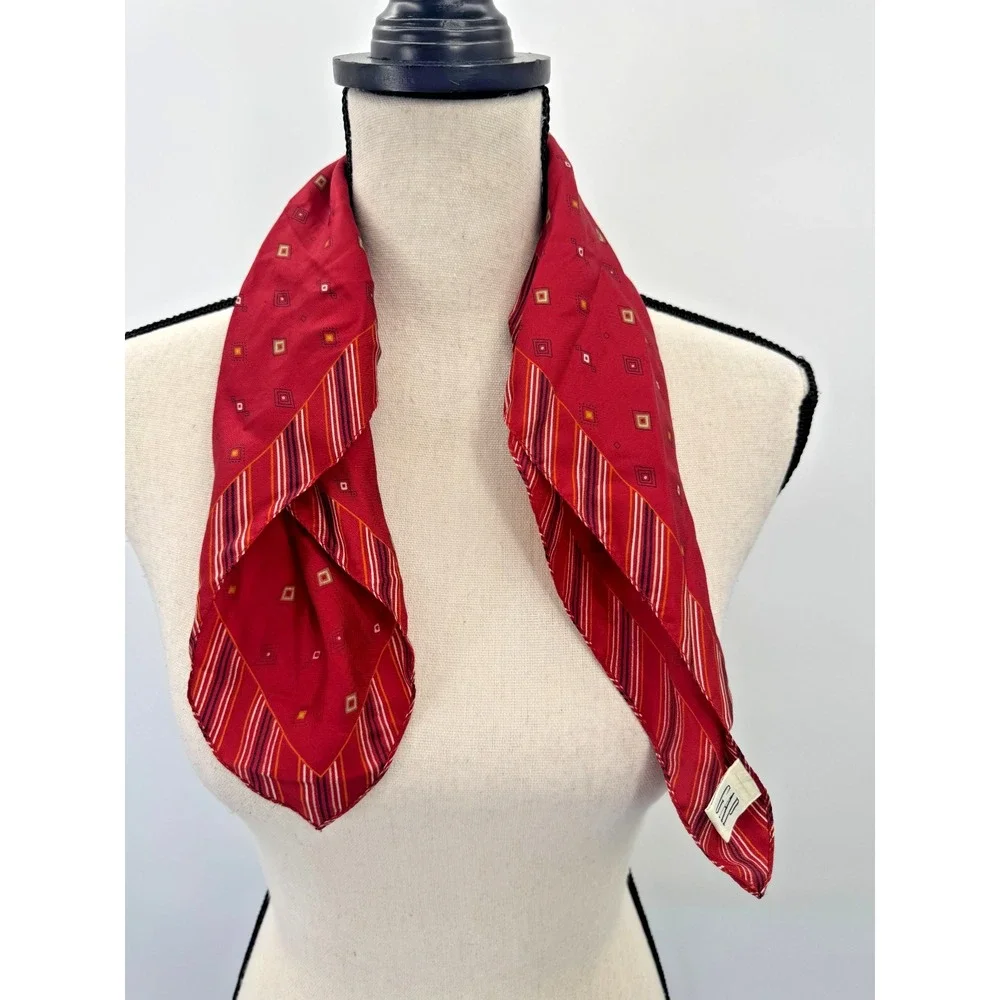 Gap Silk Square Scarf Neck Wrap Small Striped Geometric Heritage 19.5x20 Italy